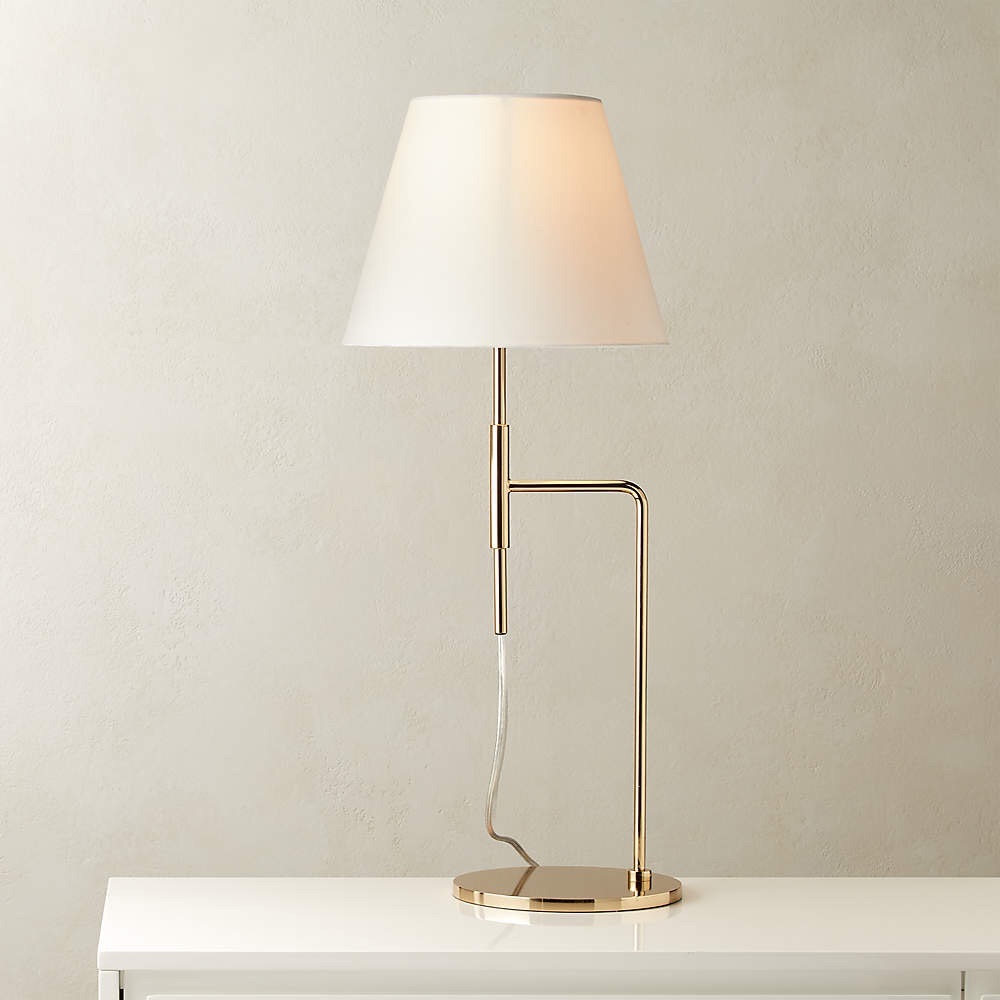 BRAND NEW IN BOX CB2 Suki Table Lamp - Polished Brass. White Silk Shade.